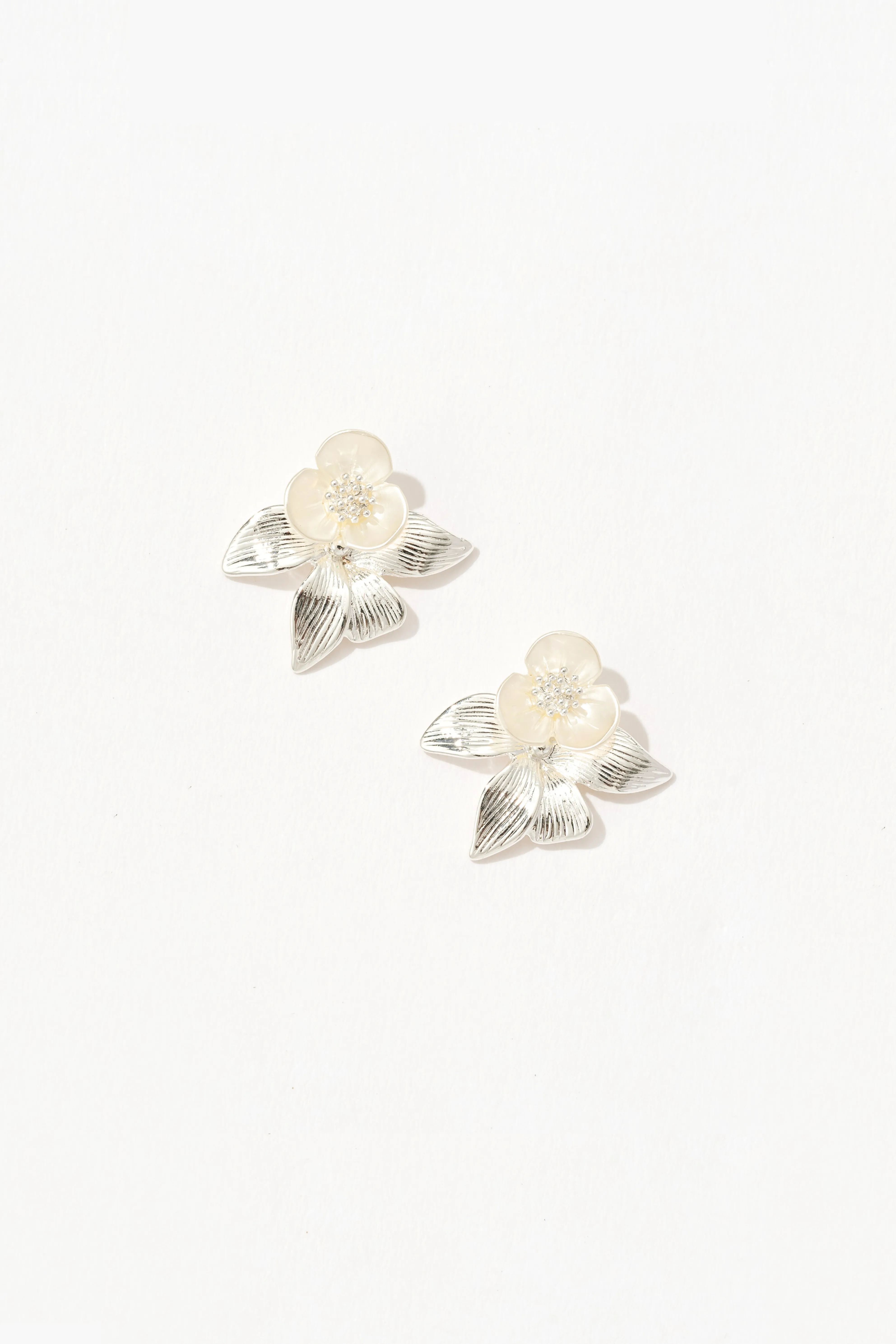 Glistening Silver Floral Stud Earrings