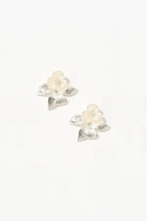 Glistening Silver Floral Stud Earrings