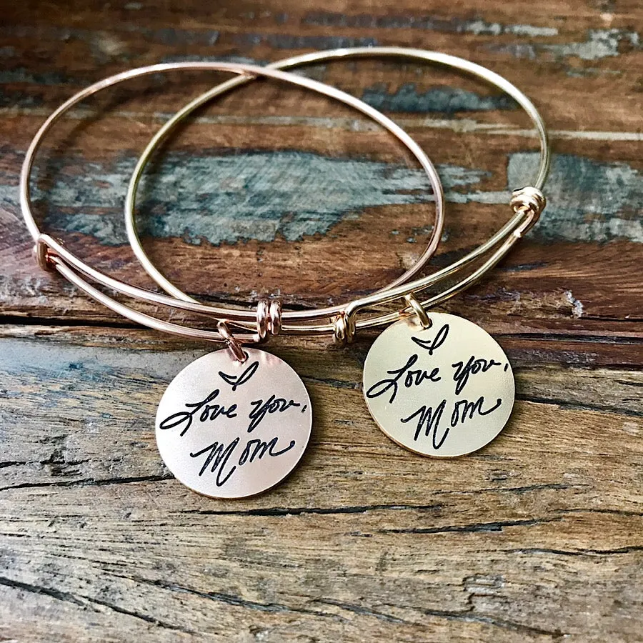 Gold Filled Handwritten Expandable Bracelet with Charm