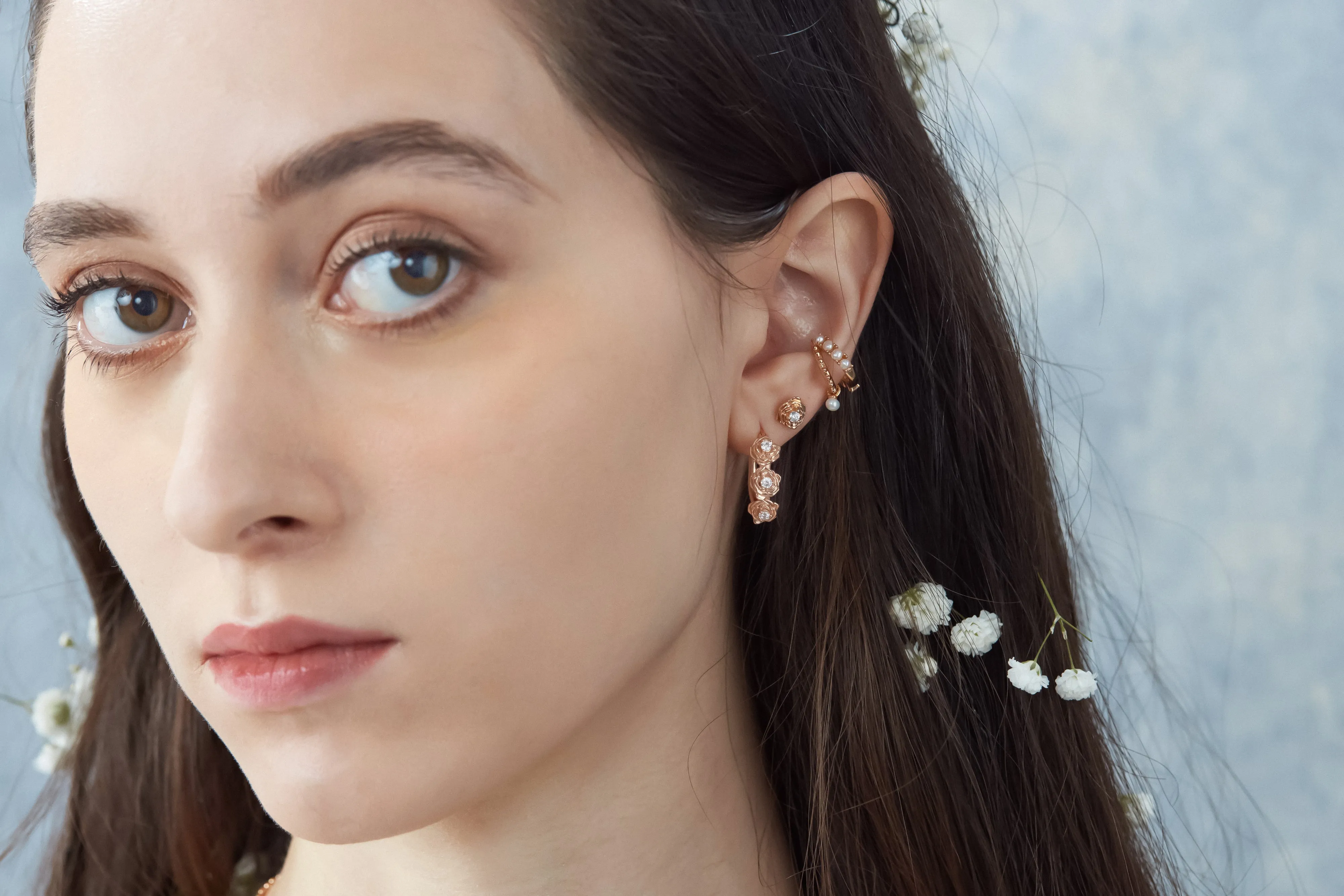 Gold Huggie Hoop Earrings - Rose