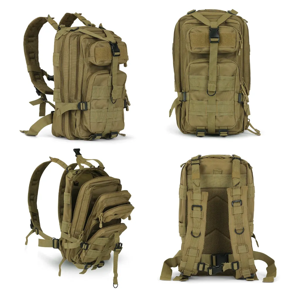 Gorilla Paks™ Small 30L Military Tactical Hydration Backpack (Tan) - 2.5L Water Bladder - Assault 3 Day Pack Army Molle Bag Backpacks Rucksack - Hunting, Hiking.