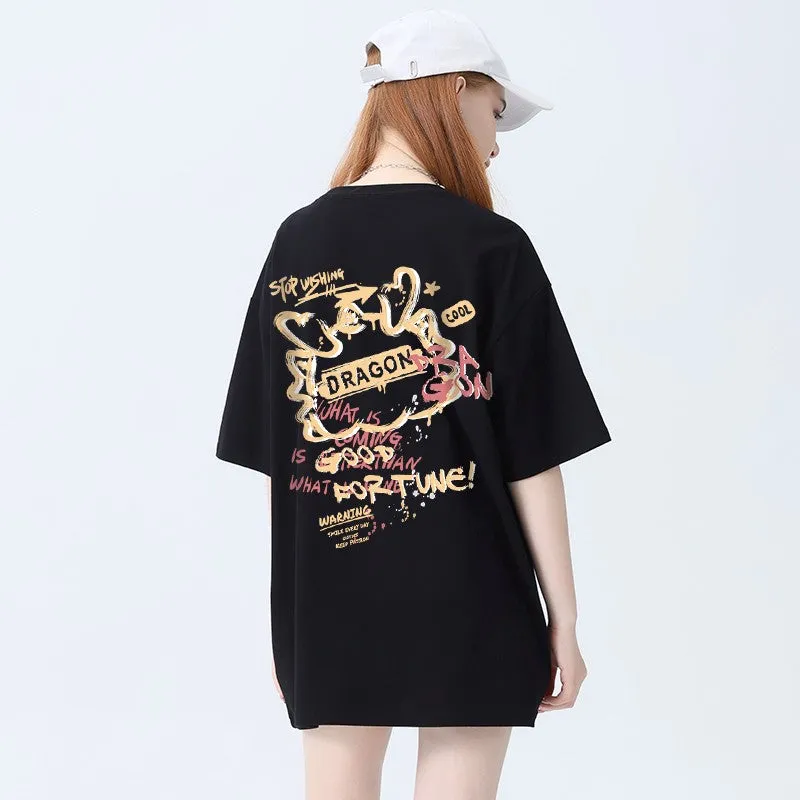Graffiti Unisex T-shirt the Dragon Top Loose Fits