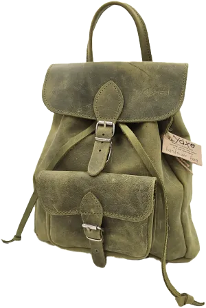Green women's leather backpack from oil tanned leather