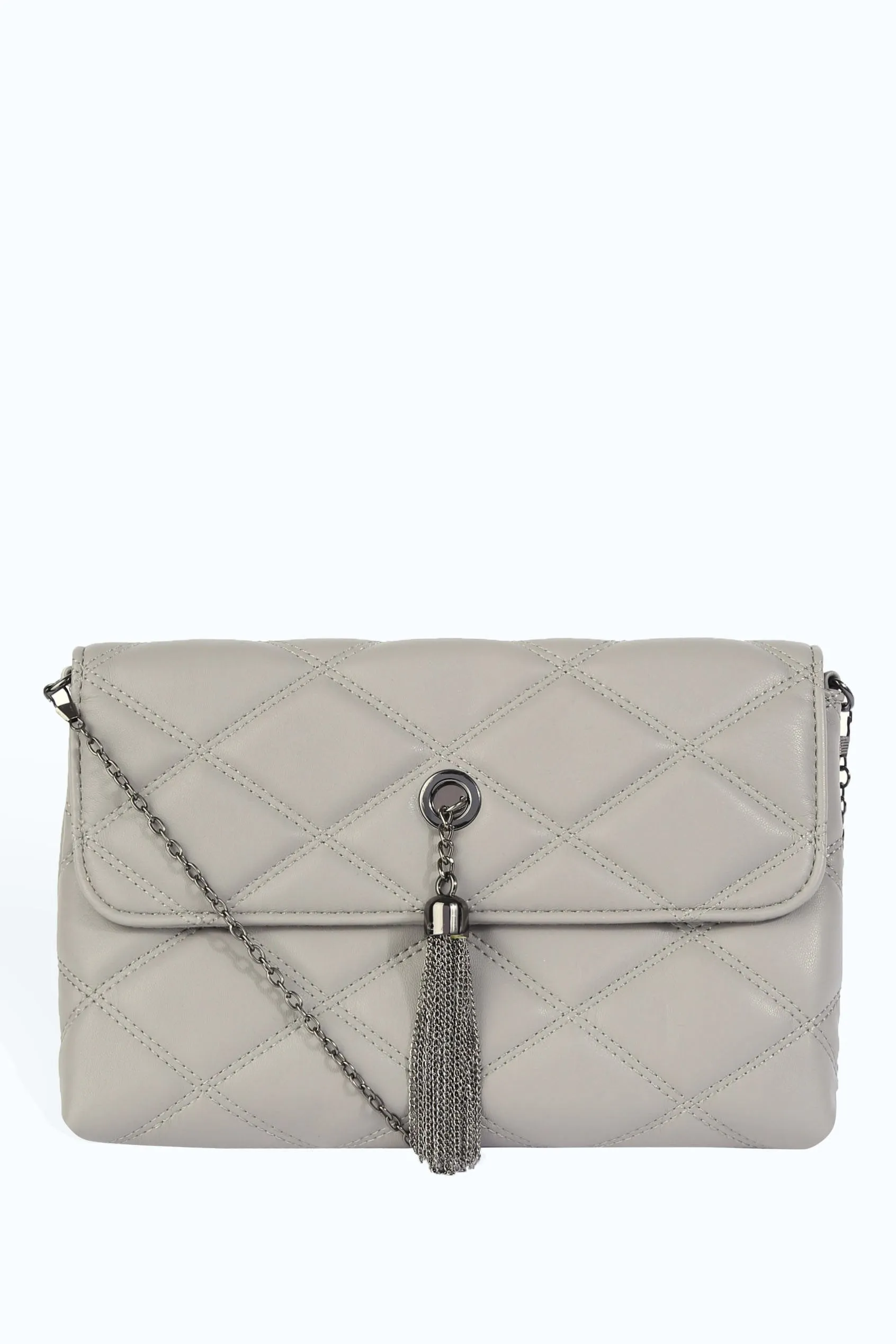 Grey Quilted Tassel Bag
