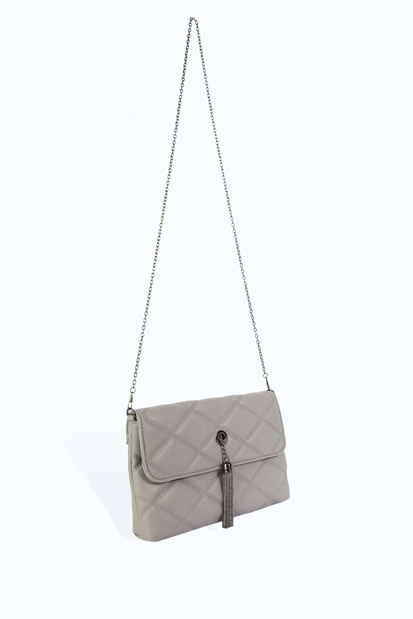 Grey Quilted Tassel Bag