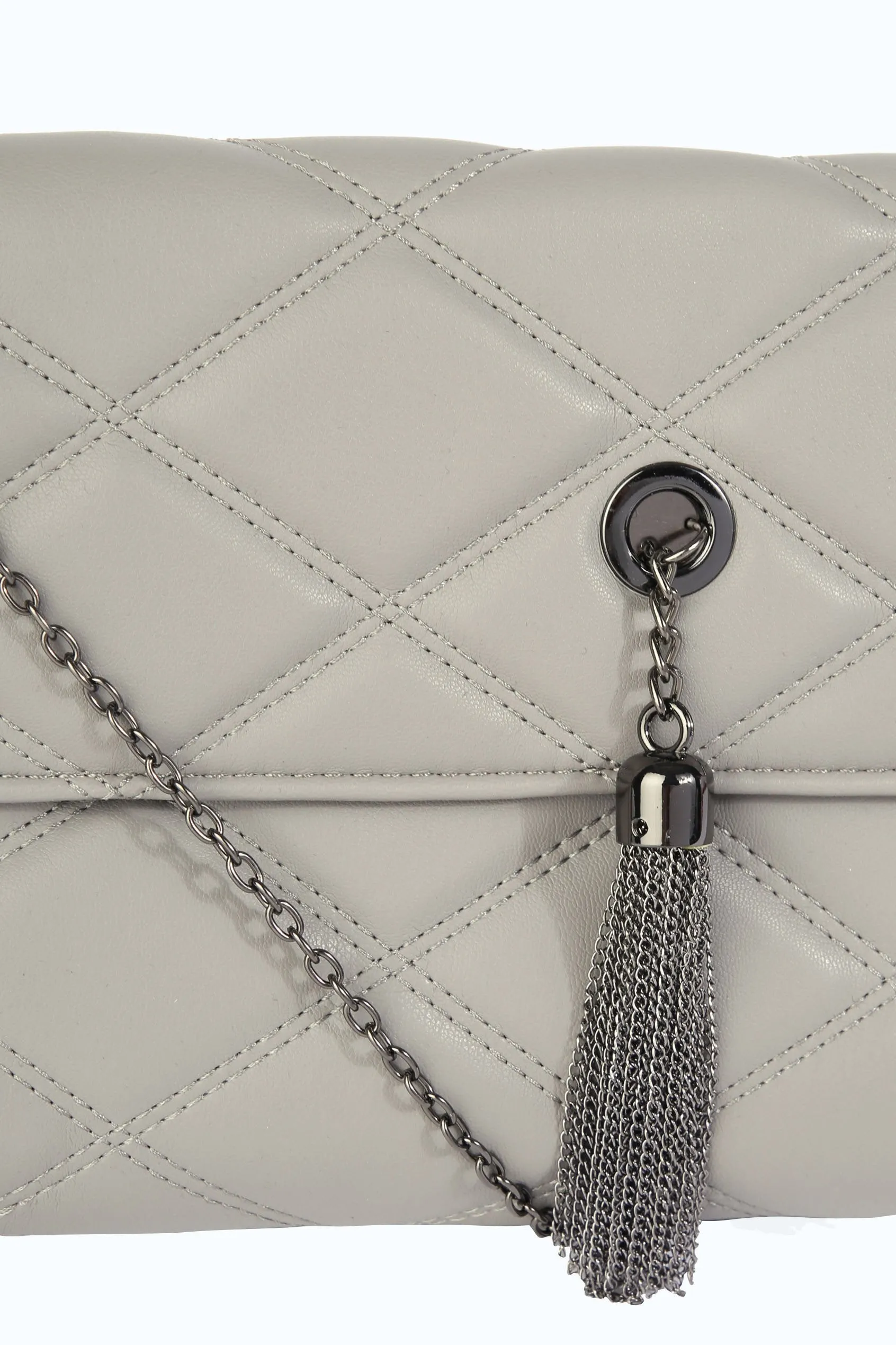 Grey Quilted Tassel Bag