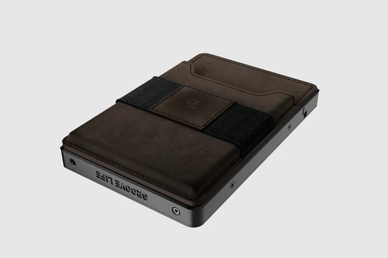 GROOVE LIFE® Leather Wallet (Gun Metal/Brown).