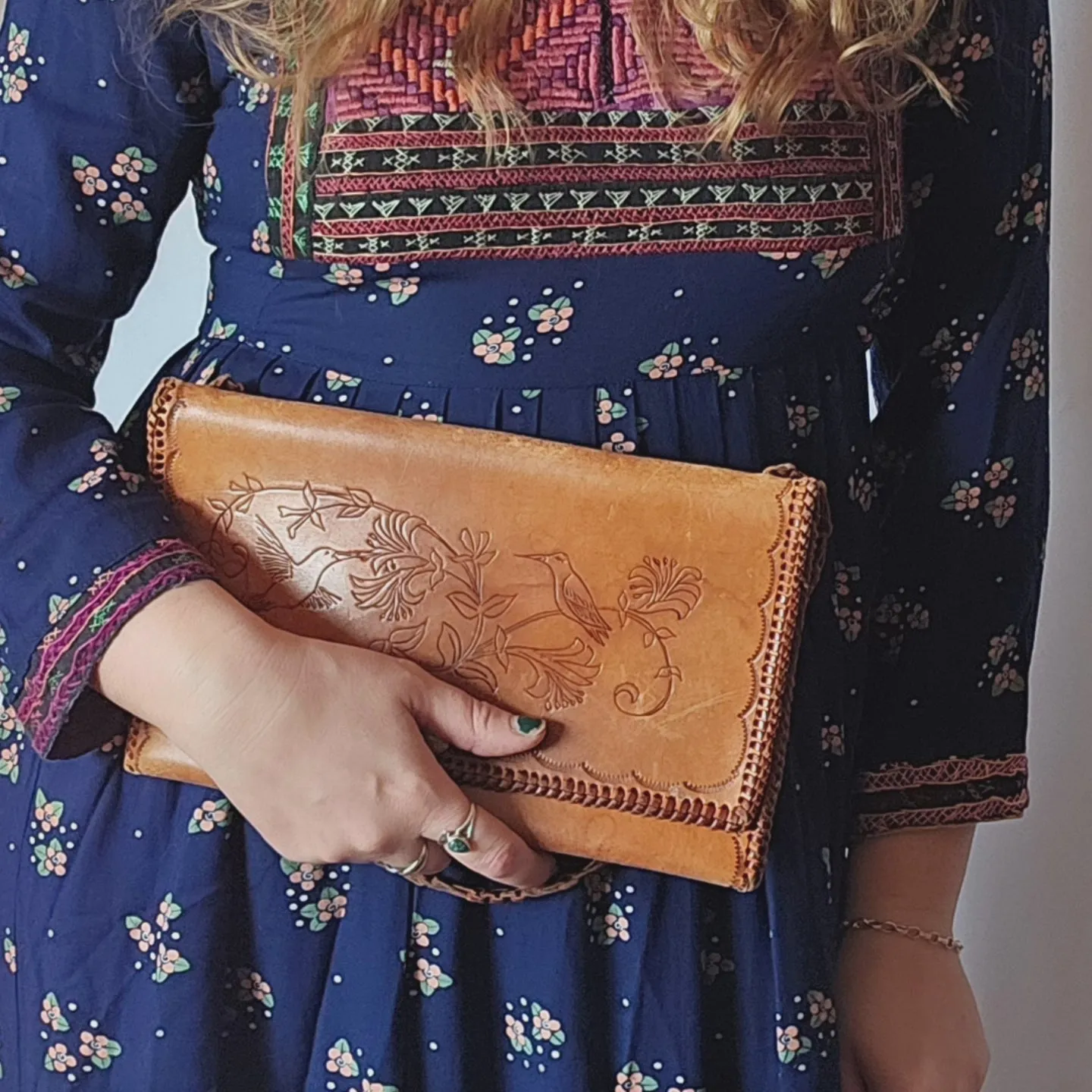 Hand Tooled Leather Purse Womens Handbag boho Hippy Minibag Festival Vintage 70s