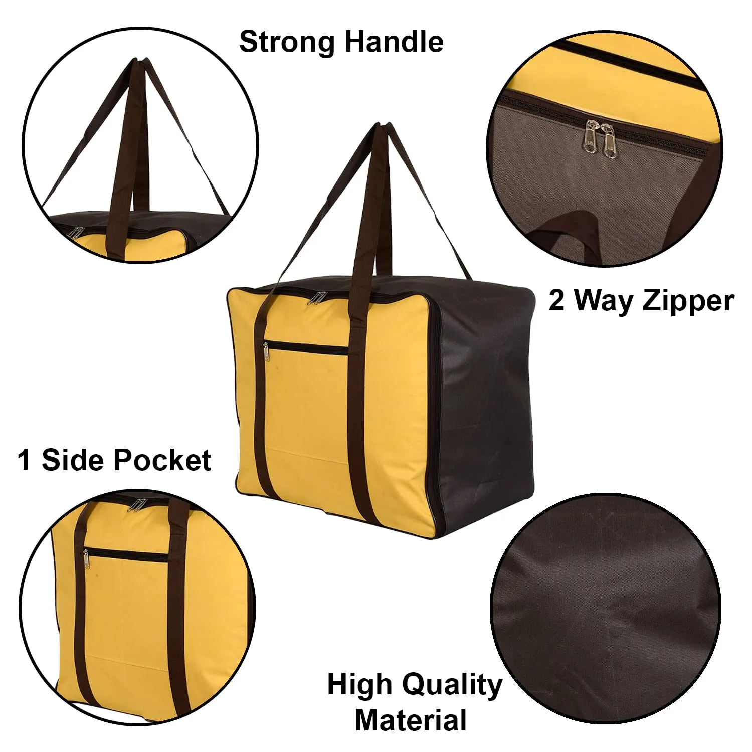 Heart Home Moisture Proof Wardrobe Organizer Storage Bag For Clothes With Zipper Closure and Handle- Pack of 2 (Yellow & Brown)-HS43HEARTH26655