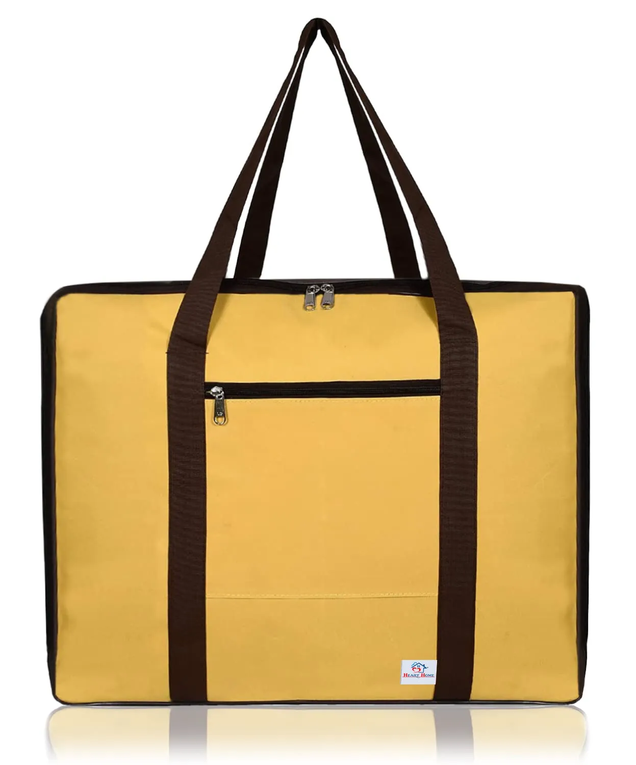 Heart Home Moisture Proof Wardrobe Organizer Storage Bag For Clothes With Zipper Closure and Handle- Pack of 2 (Yellow & Brown)-HS43HEARTH26655