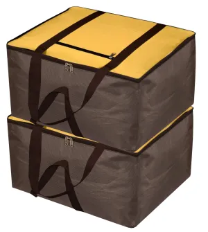 Heart Home Moisture Proof Wardrobe Organizer Storage Bag For Clothes With Zipper Closure and Handle- Pack of 2 (Yellow & Brown)-HS43HEARTH26655