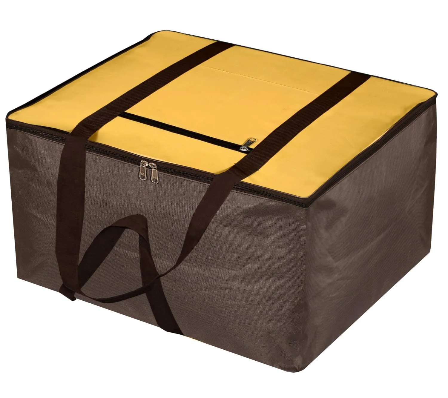 Heart Home Moisture Proof Wardrobe Organizer Storage Bag For Clothes With Zipper Closure and Handle- Pack of 2 (Yellow & Brown)-HS43HEARTH26655