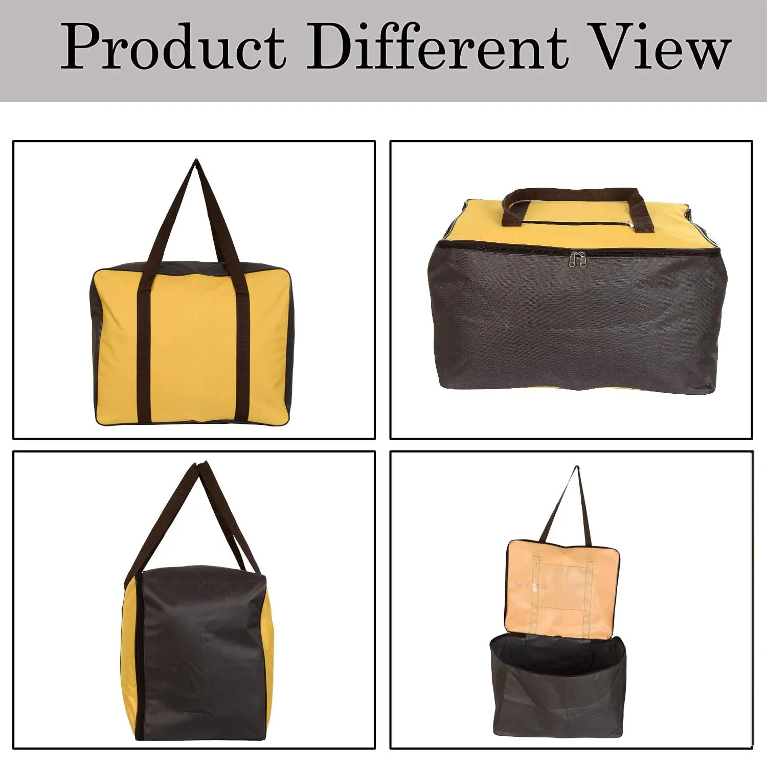 Heart Home Moisture Proof Wardrobe Organizer Storage Bag For Clothes With Zipper Closure and Handle- Pack of 2 (Yellow & Brown)-HS43HEARTH26655