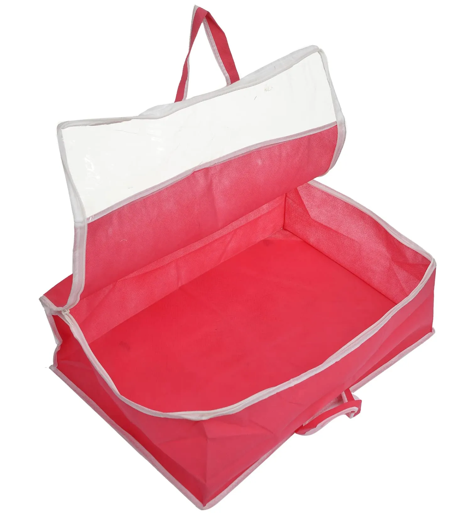 Heart Home Multiuses Non-Woven Clothes Storage Bag/Wardrobe Organizer/Saree Cover With Top Tranasparent Window (Pink)
