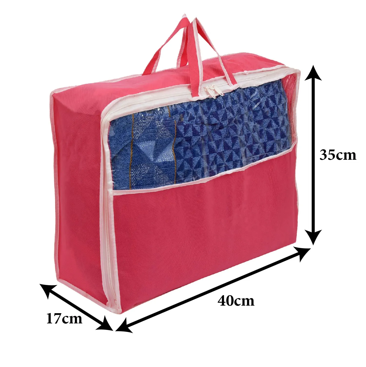Heart Home Multiuses Non-Woven Clothes Storage Bag/Wardrobe Organizer/Saree Cover With Top Tranasparent Window (Pink)