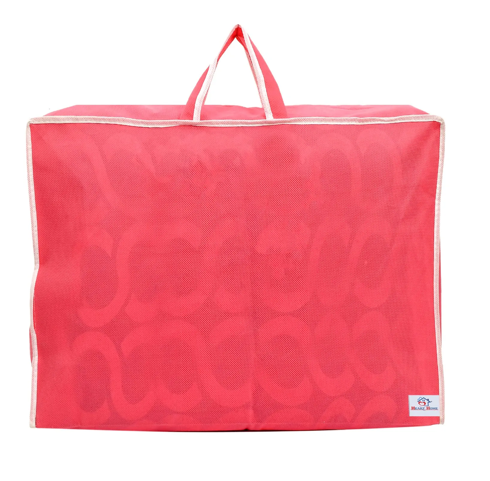 Heart Home Multiuses Non-Woven Clothes Storage Bag/Wardrobe Organizer/Saree Cover With Top Tranasparent Window (Pink)