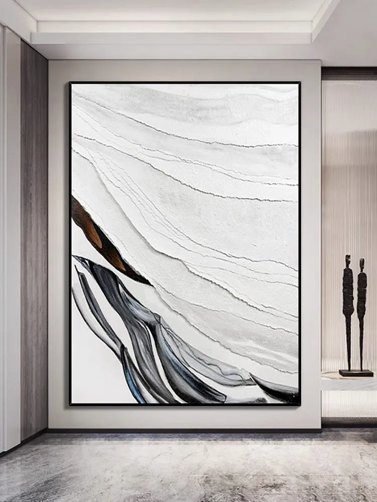 Heavy White and Black Textured Painting
