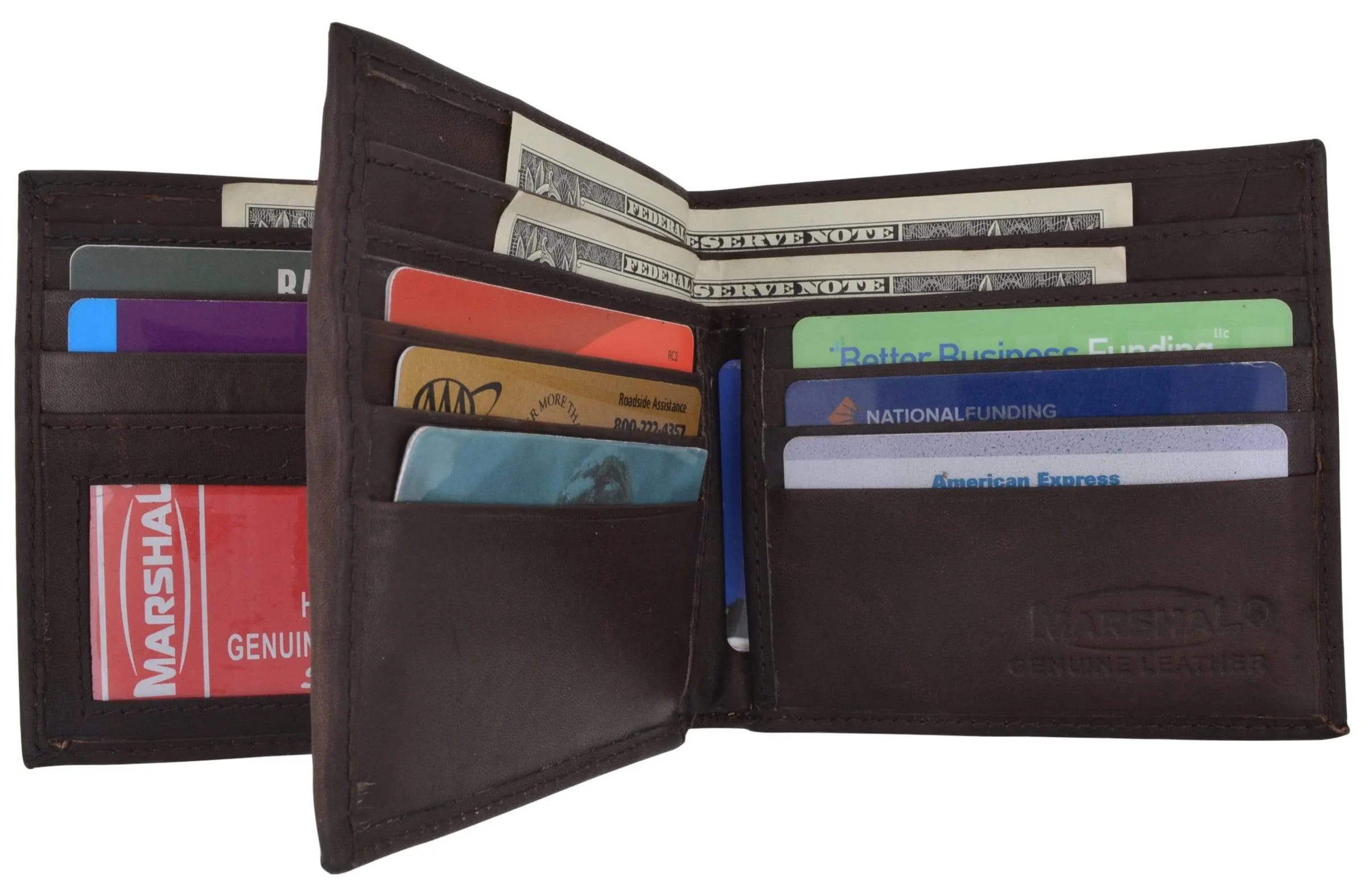 Hipster Genuine Leather Bifold Middle ID Flap Wallet 1501