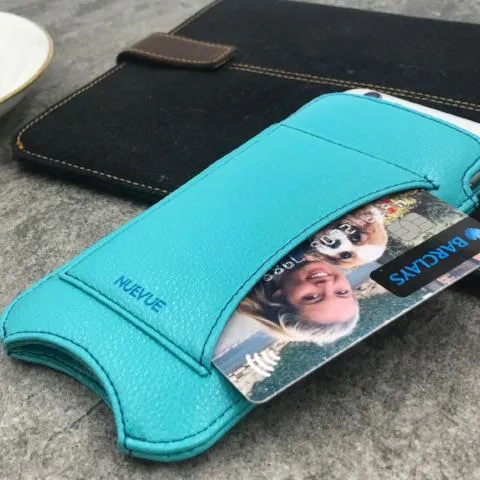 iPhone 8 | 7 Wallet Window Case in Blue Faux Leather | Screen Cleaning Sanitizing Lining.