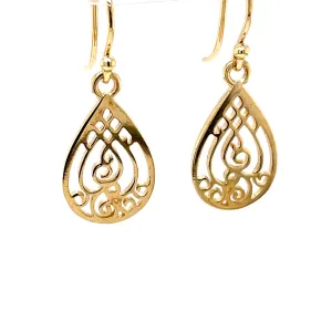 Jewel Yellow Gold Fancy Filagree Teardrop Earrings