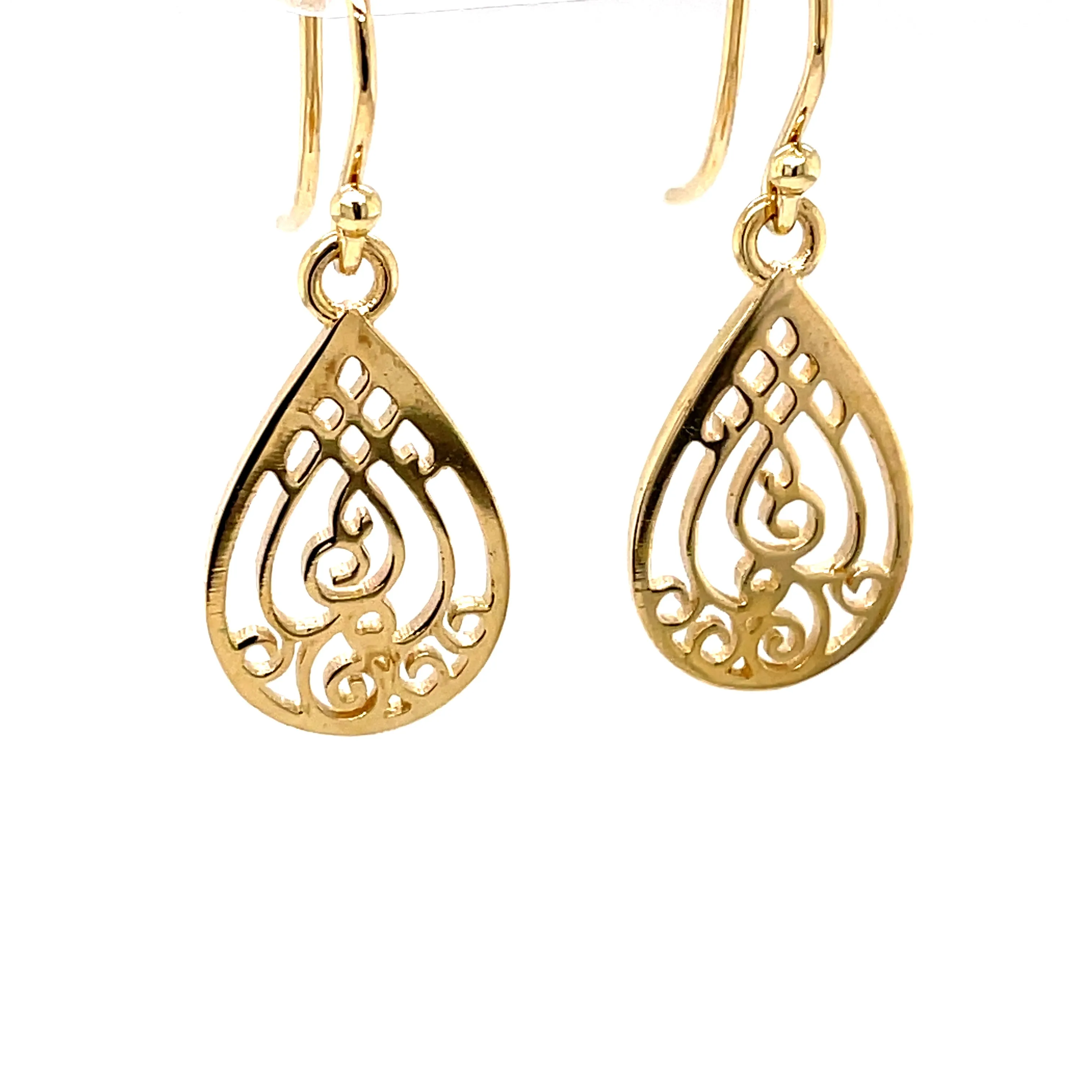 Jewel Yellow Gold Fancy Filagree Teardrop Earrings