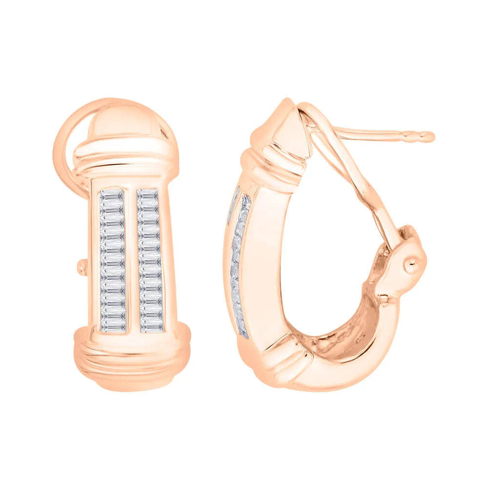 KATARINA Baguette Cut Diamond J Hoop Earrings (3/4 cttw)