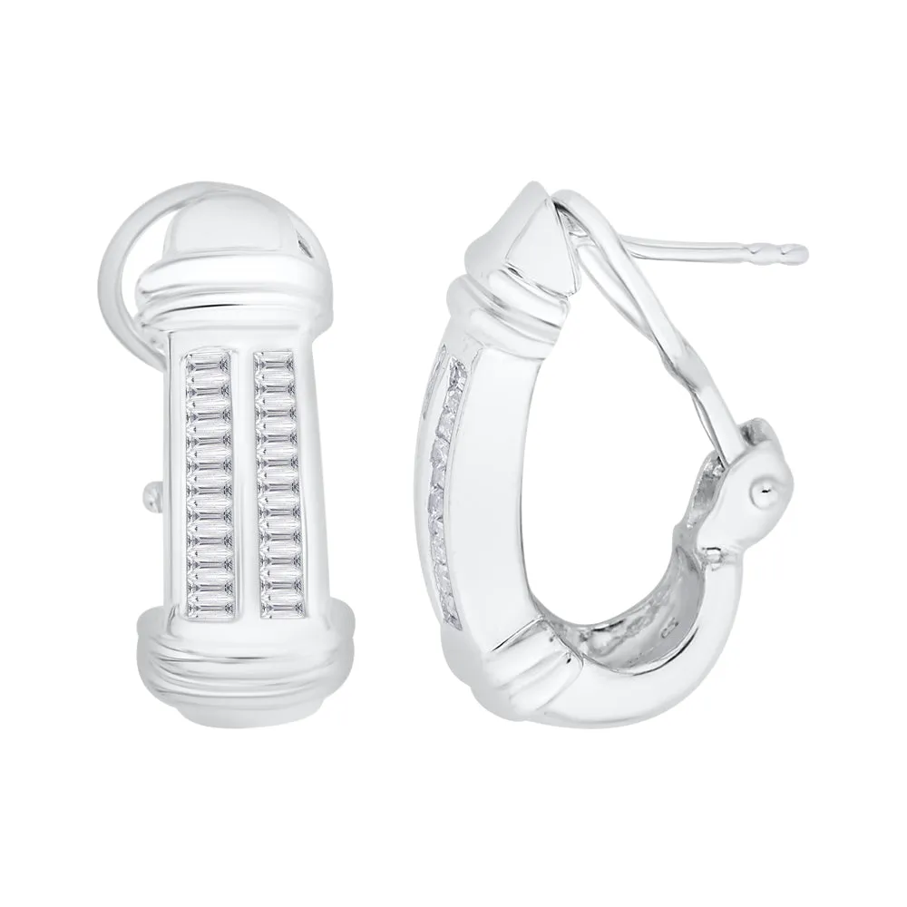 KATARINA Baguette Cut Diamond J Hoop Earrings (3/4 cttw)