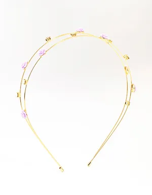 Kids Gold Diamante Velvet Flower 2 Row Headband