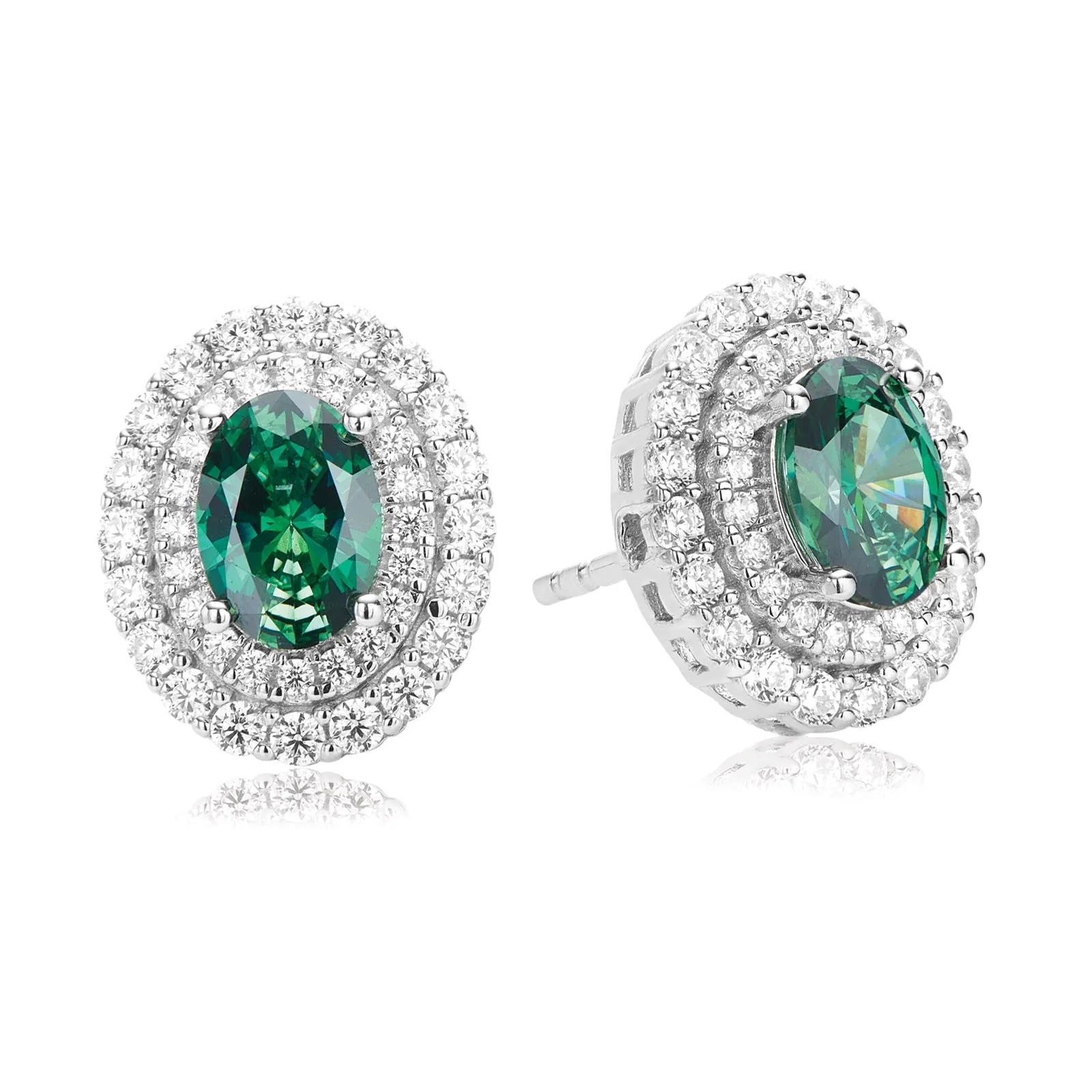 KISS Sterling Silver Oval Cut Green Cubic Zirconia Stud Earrings