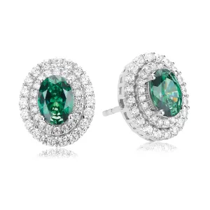 KISS Sterling Silver Oval Cut Green Cubic Zirconia Stud Earrings