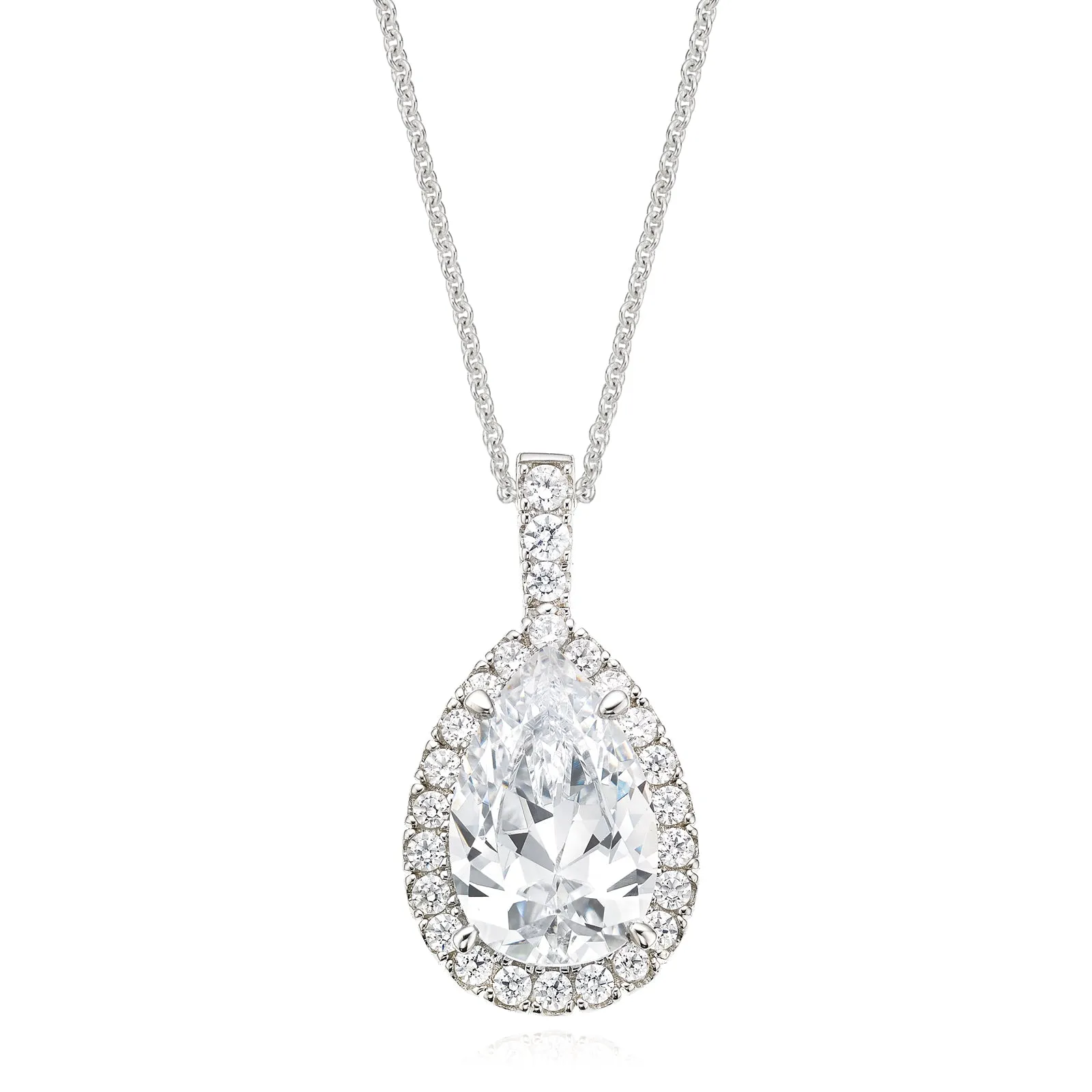 KISS Sterling Silver Pear & Round Cubic Zirconia Pendant