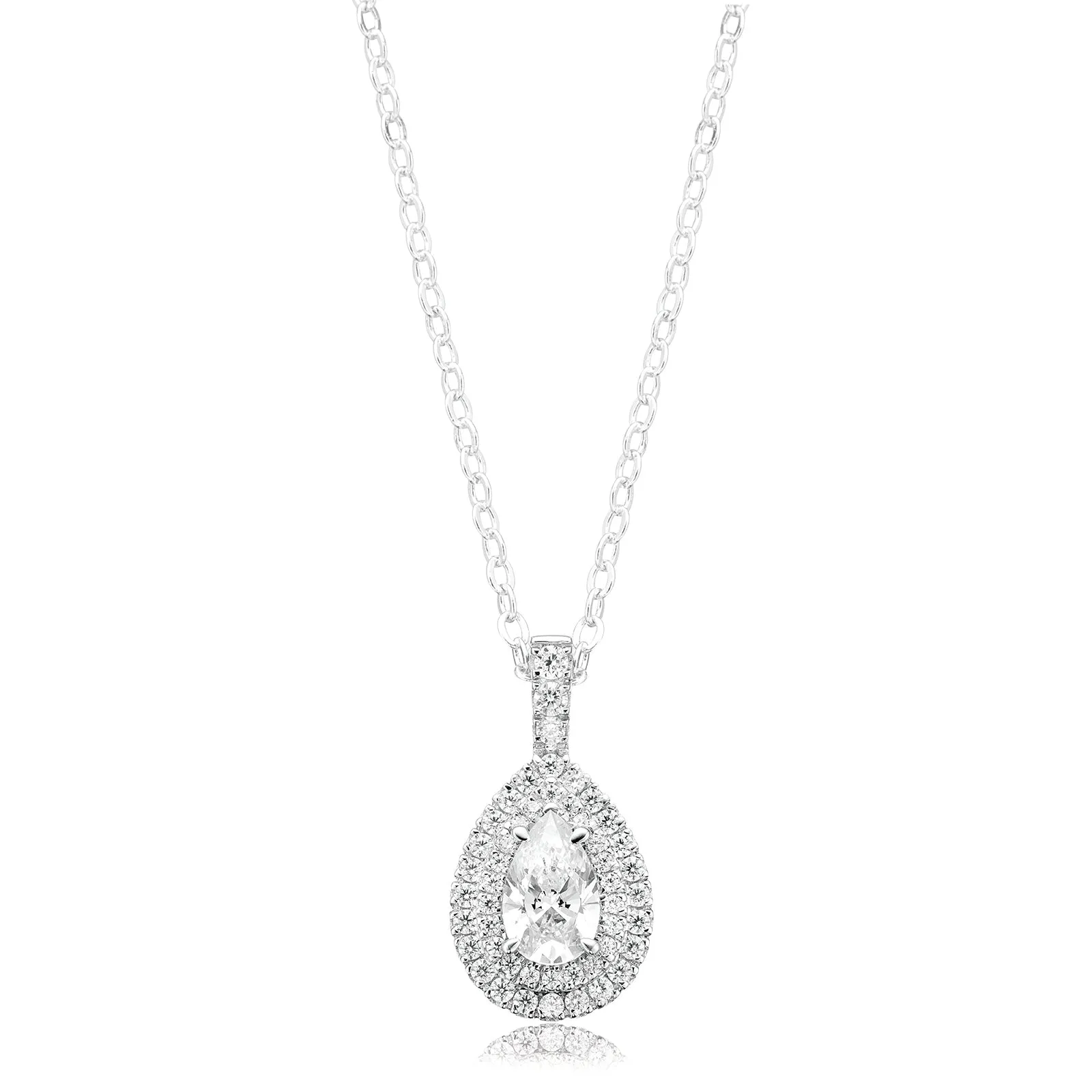 KISS Sterling Silver Pear & Round Cut Pendant