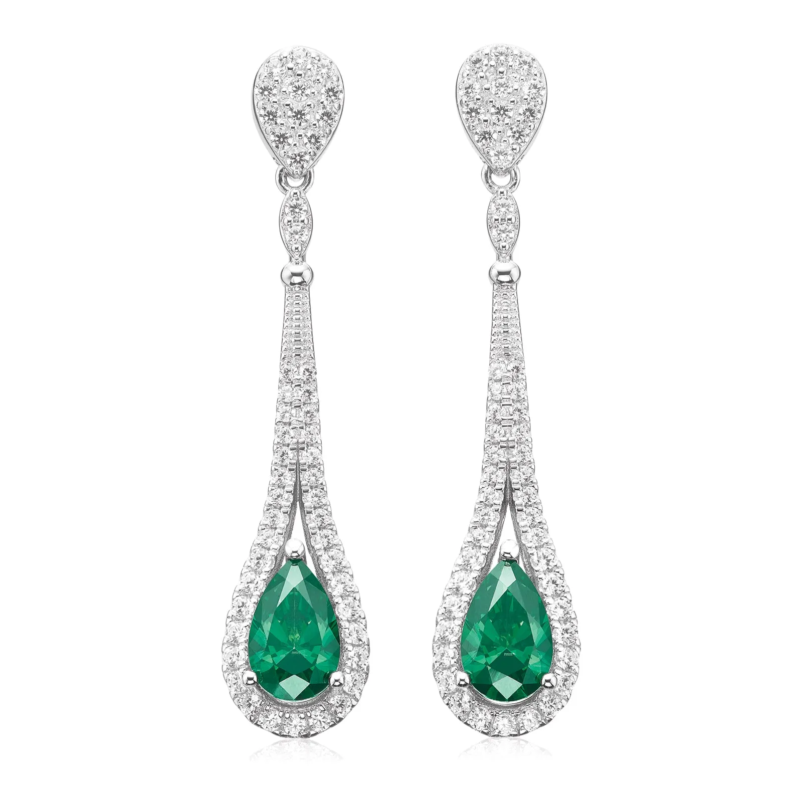 KISS Sterling Silver White & Green Drop Earrings