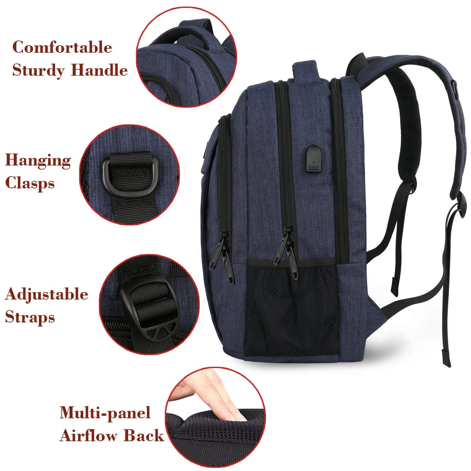 Laptop Backpack with USB Charging Port,Slim Travel Backpack with Laptop Compartment for Men and Women,Water Resistant College School BookBag Computer Bag for Girls and Boys Fits 15.6 In Laptop,Macbook