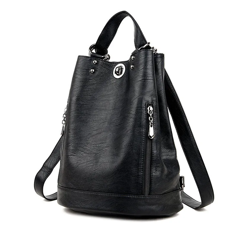 Large-Capacity Convertible Leather Bag Backpack