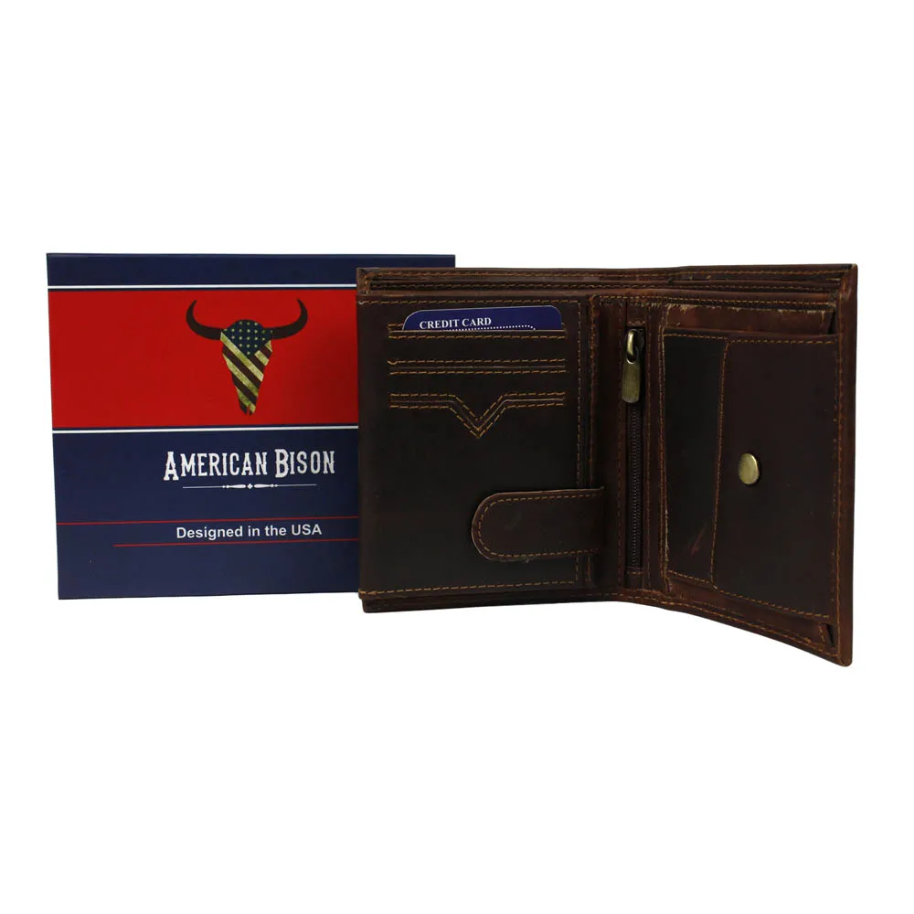 Leather Impressions RFID Hunter Leather Euro Hipster Wallet American Bison Brown