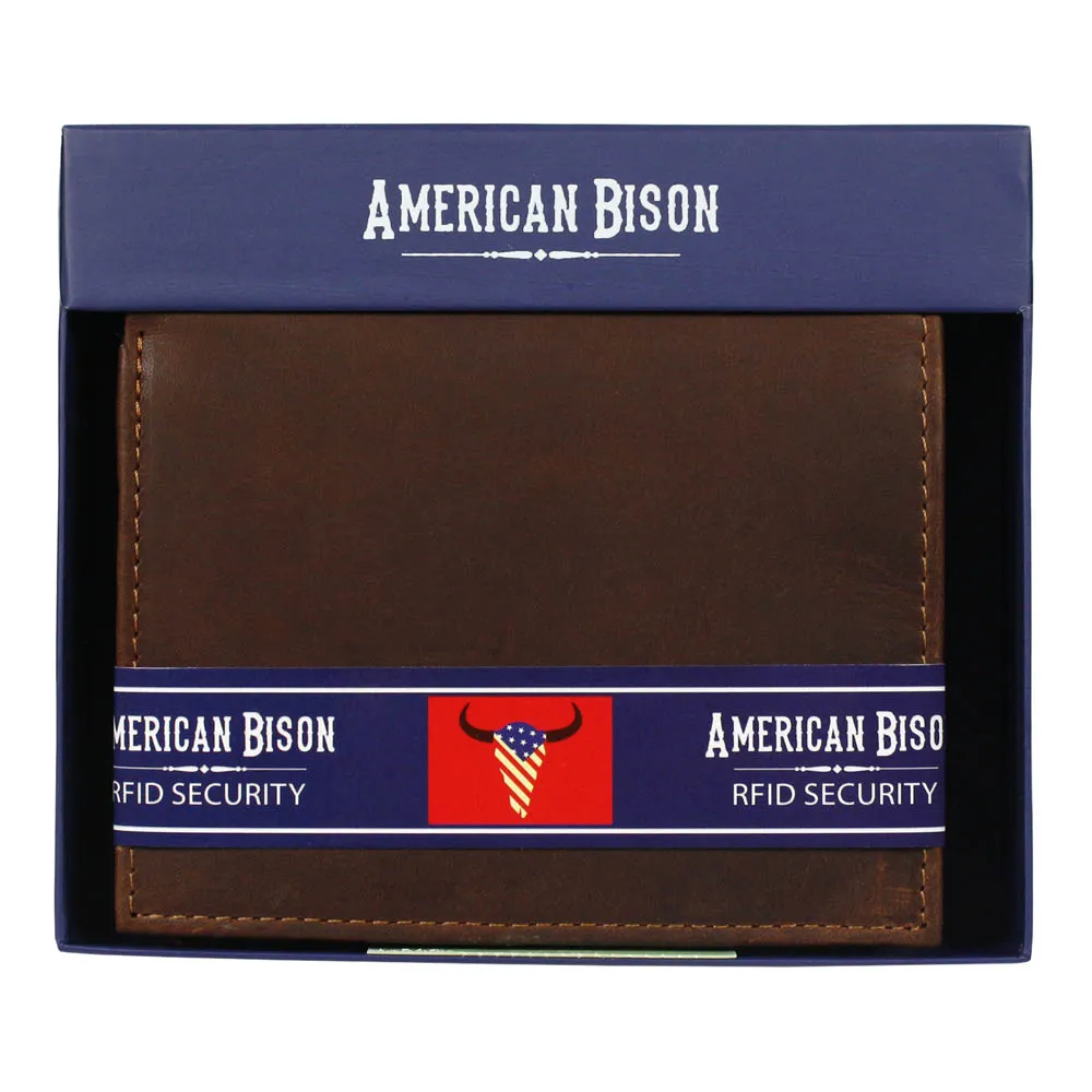 Leather Impressions RFID Hunter Leather Euro Hipster Wallet American Bison Brown