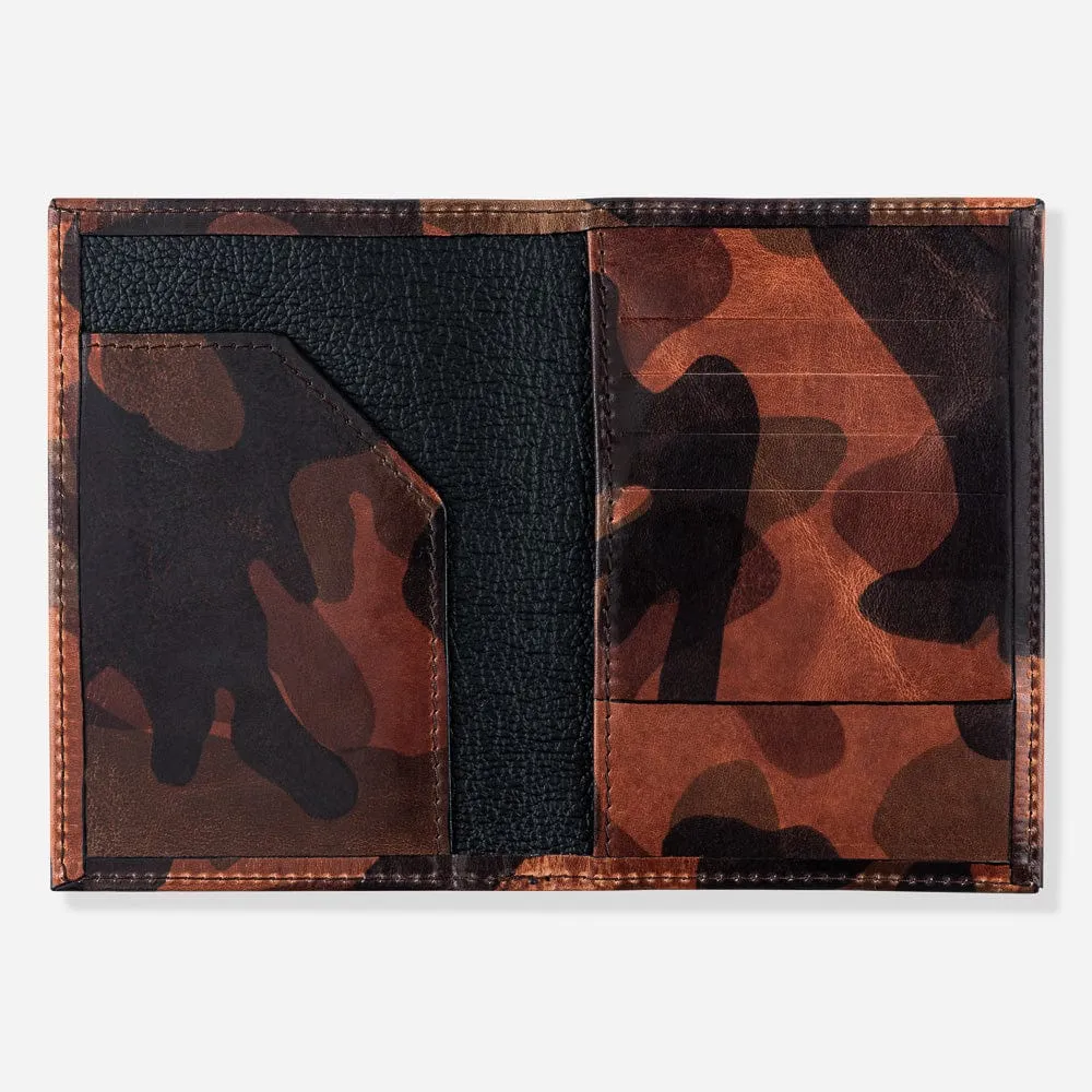Leather Passport Wallet in Cognac Camo
