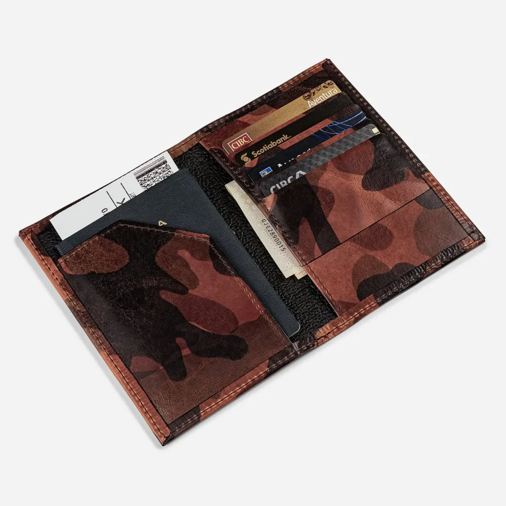 Leather Passport Wallet in Cognac Camo