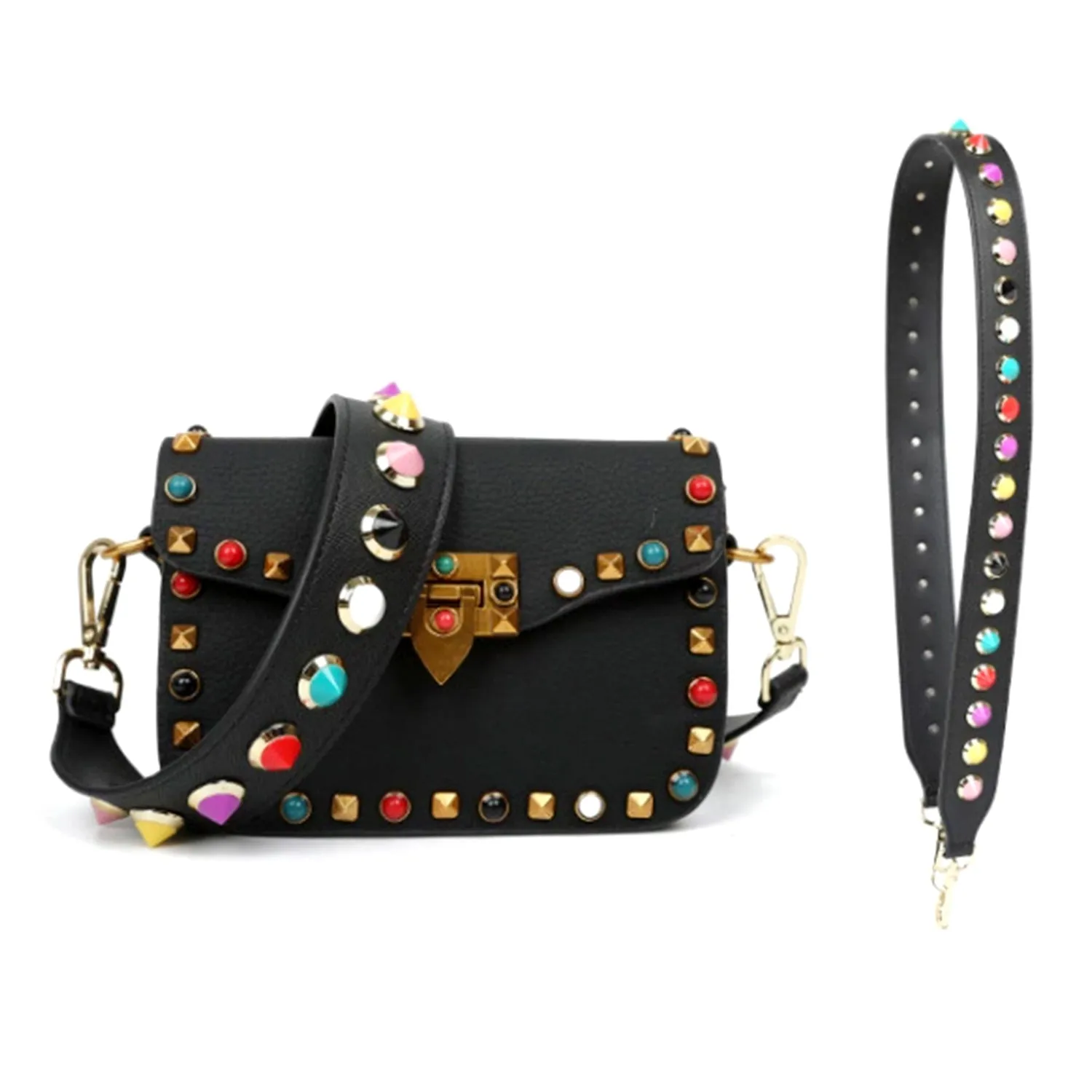 Leather Studded Purse Strap.