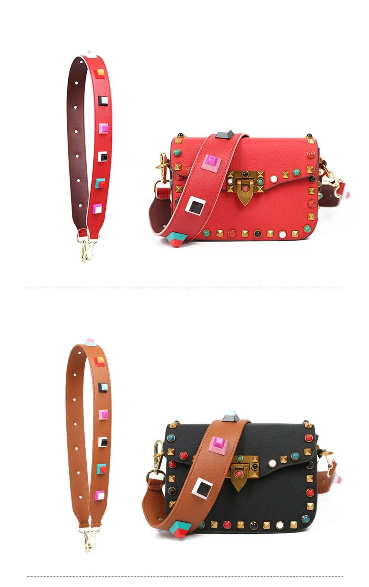 Leather Studded Purse Strap.