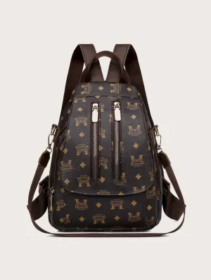 Letter Graphic Double Zip Front Backpack