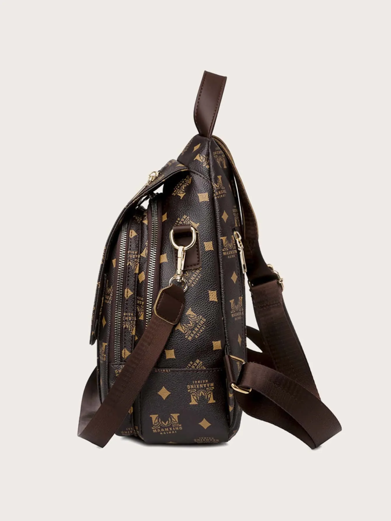 Letter Graphic Double Zip Front Backpack