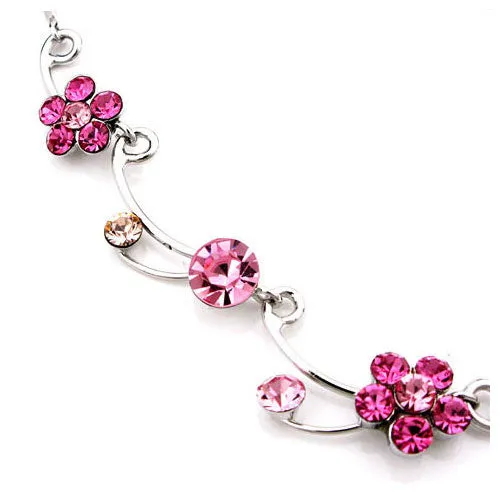 LUX Swarovski Crystal Floral Bridal Necklace Earring Set Pink