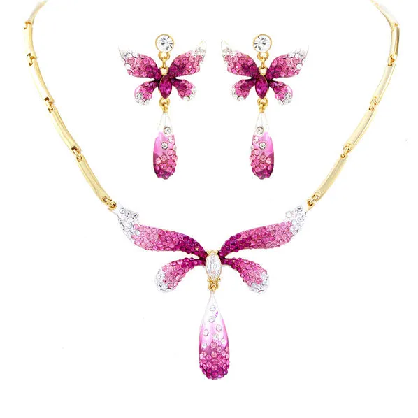 LUX Swarovski Rhinestone Butterfly Bridal Necklace Earring Set