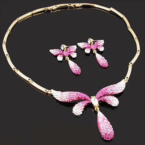 LUX Swarovski Rhinestone Butterfly Bridal Necklace Earring Set