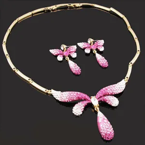 LUX Swarovski Rhinestone Butterfly Bridal Necklace Earring Set