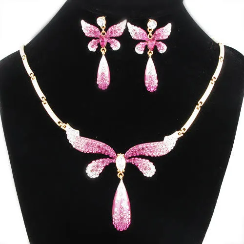 LUX Swarovski Rhinestone Butterfly Bridal Necklace Earring Set