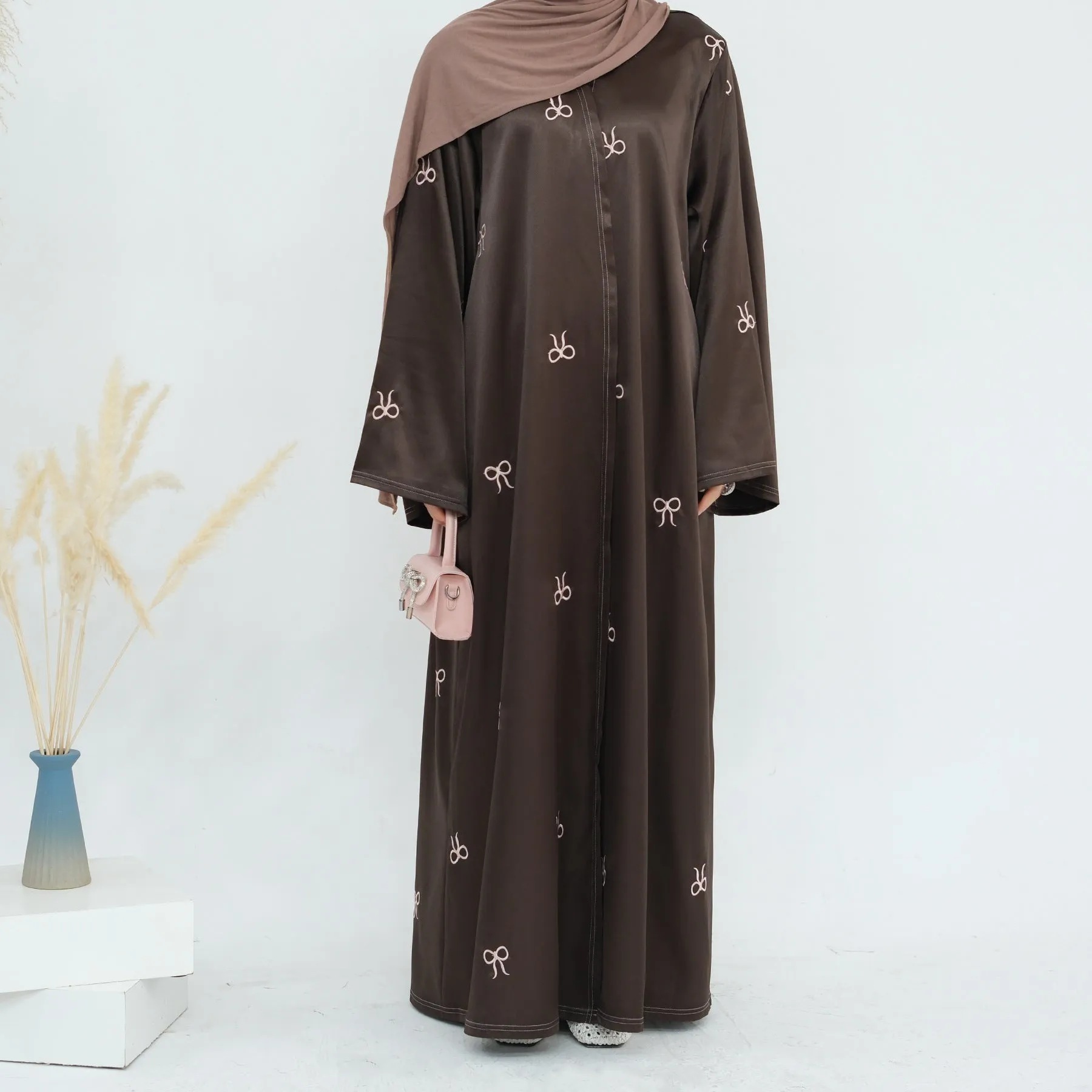 Luxurious Black Embroidery Open Abaya