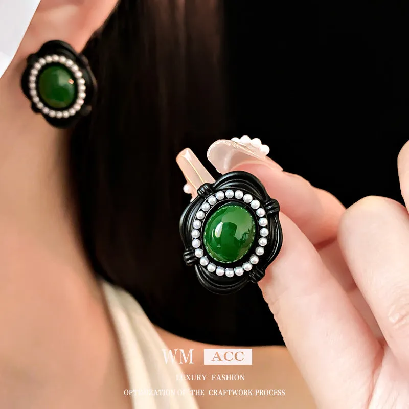 Luxurious Ellipse Geometric Artificial Pearl Electroplating Earrings